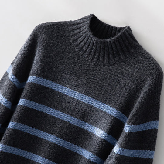 Damen Gestreifter Feinstrick-Pullover mit halbhohem Rippkragen und geripptem Saum Shop Nory
