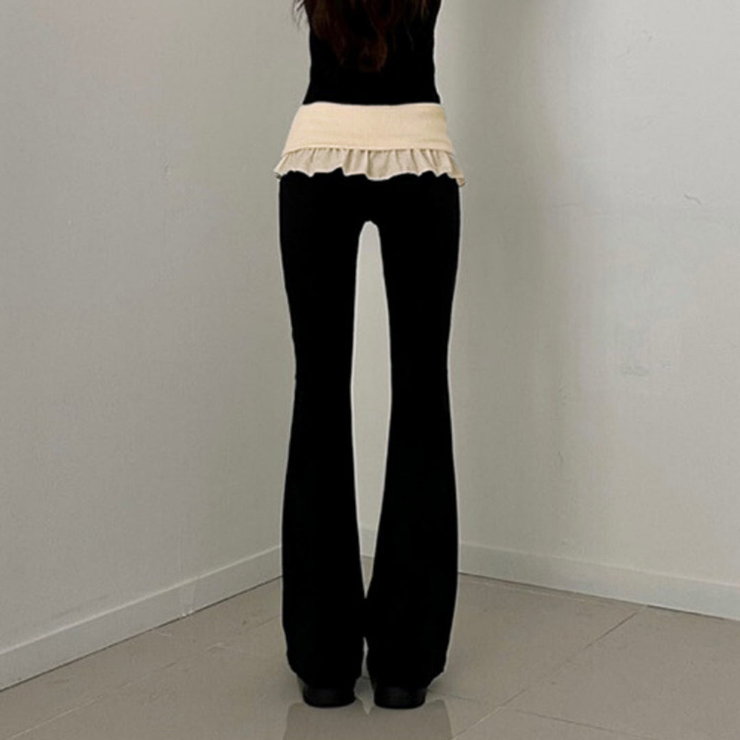 Damen nan taillierte Highwaist Schlaghose mit Zierband, Gürtelschlaufen und ausgestelltem Bein Shop Nory