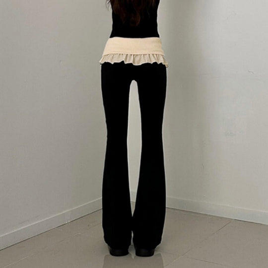 Damen nan taillierte Highwaist Schlaghose mit Zierband, Gürtelschlaufen und ausgestelltem Bein Shop Nory