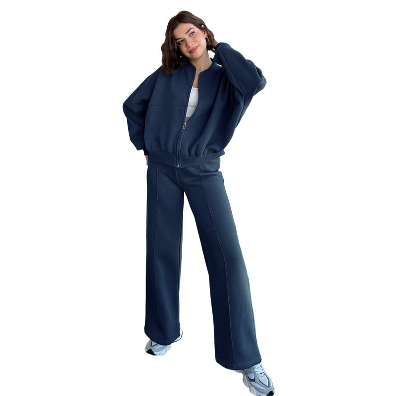 Damen Oversized Zip-Hoodie-Set mit Cropped Top und weiter Naht-Sweathose Shop Nory