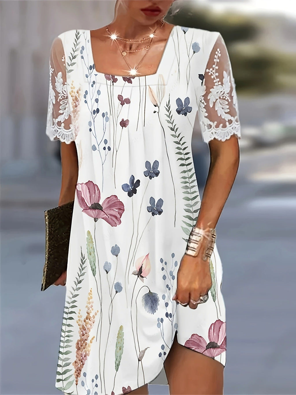 Damen Blumenmuster Shift Kleid