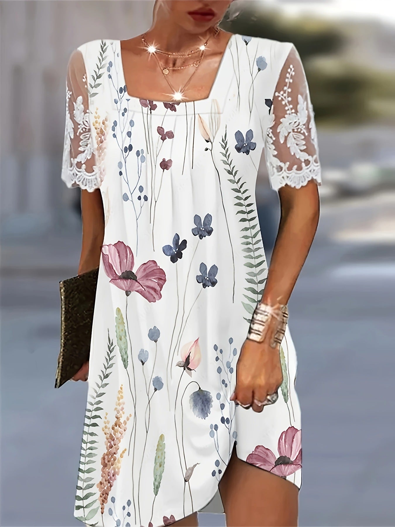Damen Blumenmuster Shift Kleid