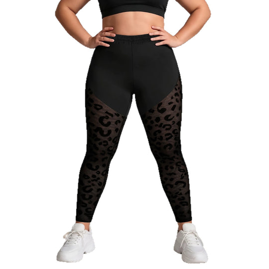 Damen formende High-Waist Leggings mit Overlay-Short und Leo-Mesh-Einsätzen Shopy Nory