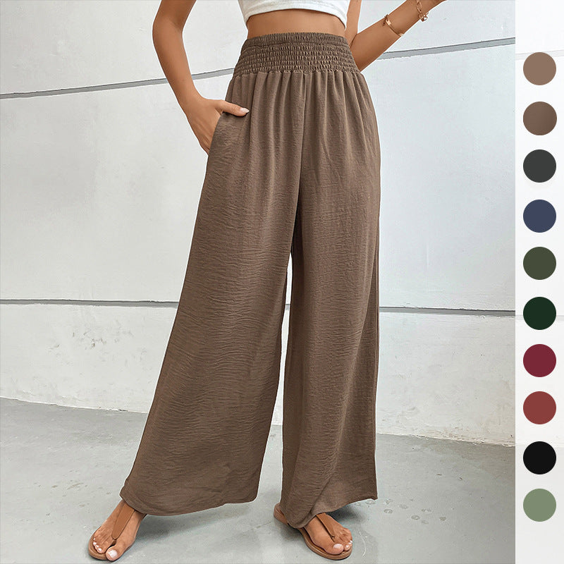 Damen Palazzo-Hose mit hohem, elastischem Rüschenbund und Eingrifftaschen Shop Nory