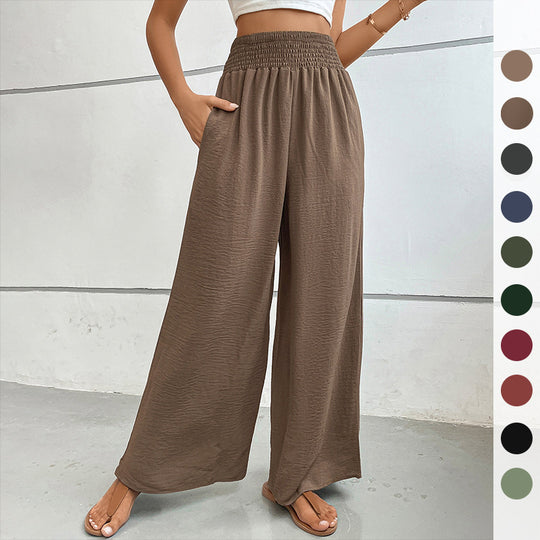 Damen Palazzo-Hose mit hohem, elastischem Rüschenbund und Eingrifftaschen Shop Nory