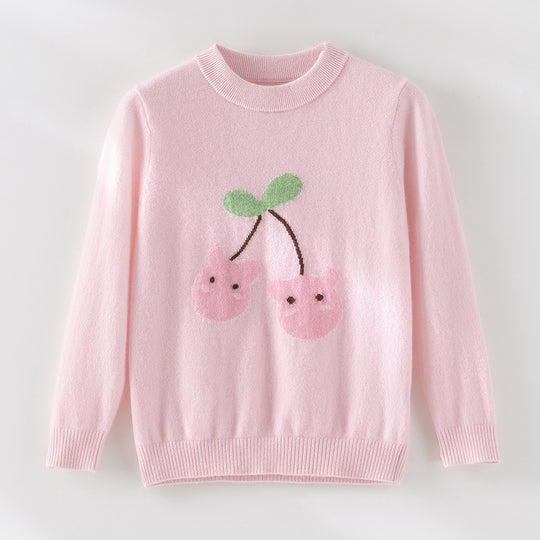 Damen Feinstrick-Pullover mit verspieltem Kirschen-Motiv und Rundhalsausschnitt Shop Nory