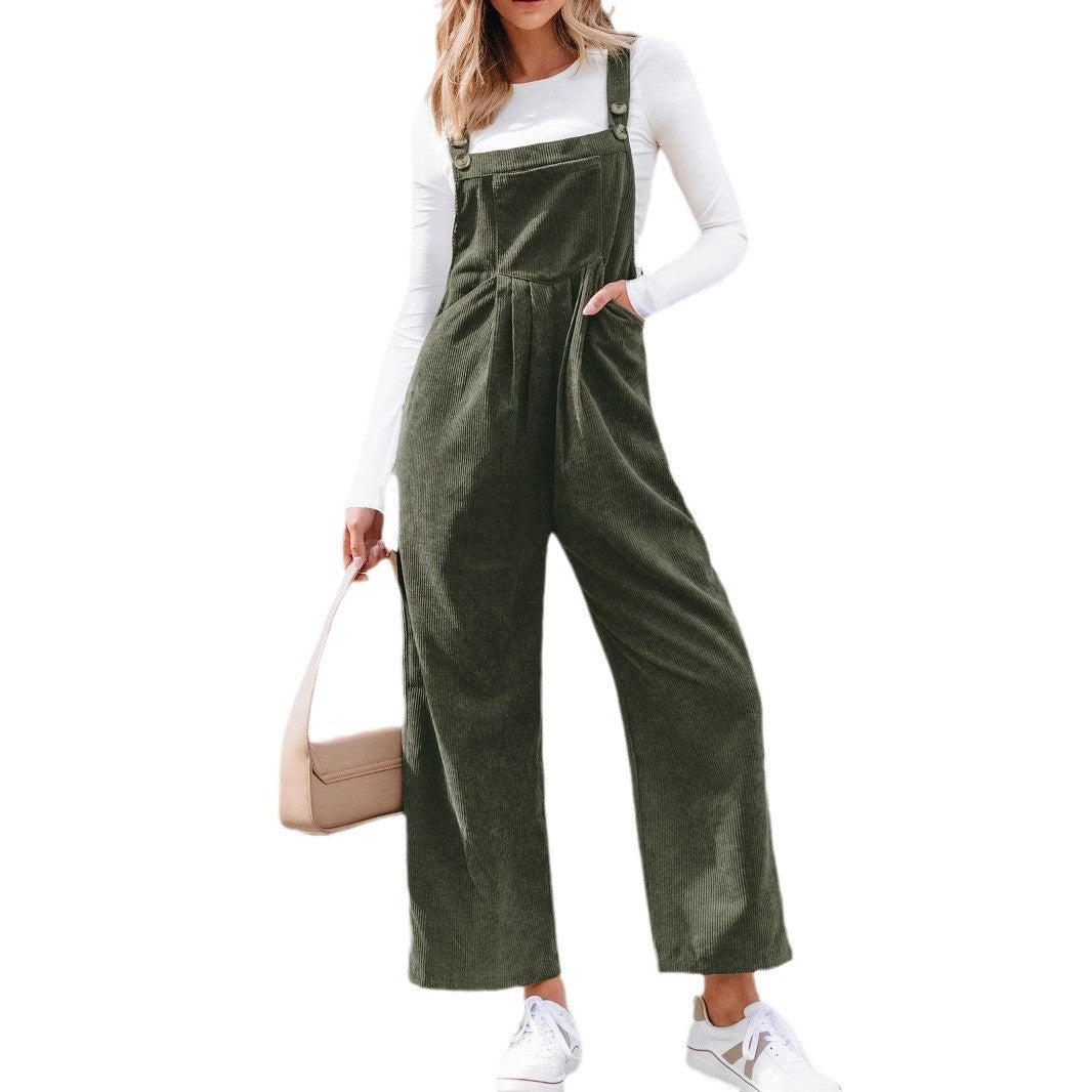 Damen Lässige Cord-Latzhose mit weitem Bein & verstellbaren Trägern Shop Nory