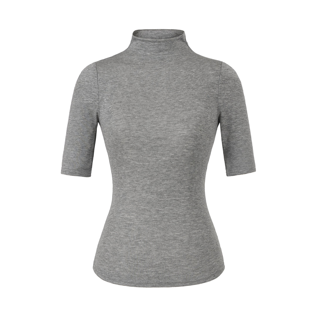 Damen Figurbetontes Stehkragen-Shirt mit halblangen Ärmeln Shop Nory