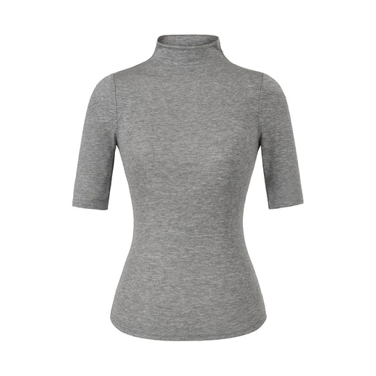 Damen Figurbetontes Stehkragen-Shirt mit halblangen Ärmeln Shop Nory