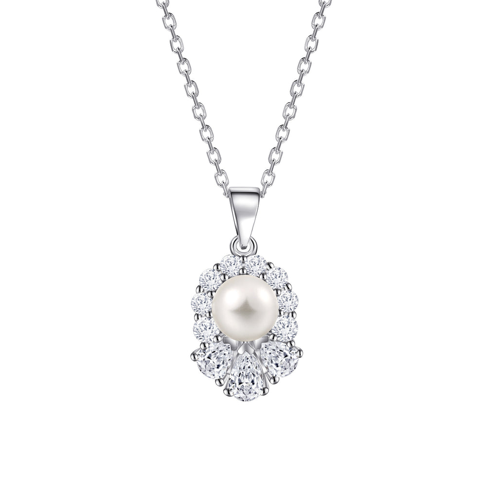Damen Halskette mit elegantem Perlenanhänger und funkelndem Zirkonia-Besatz Shop Nory