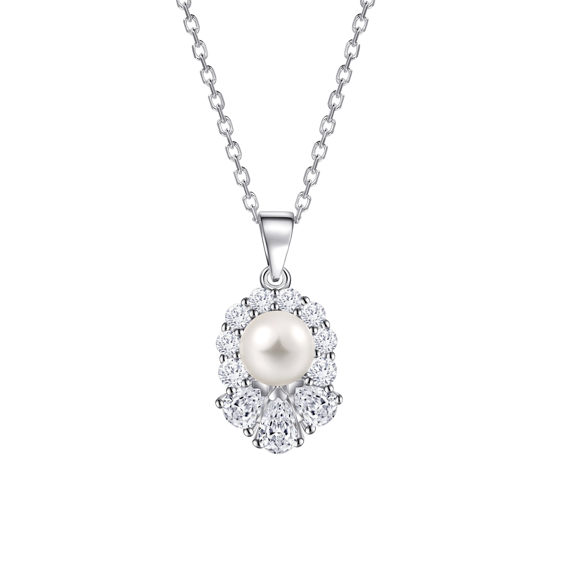 Damen Halskette mit elegantem Perlenanhänger und funkelndem Zirkonia-Besatz Shop Nory