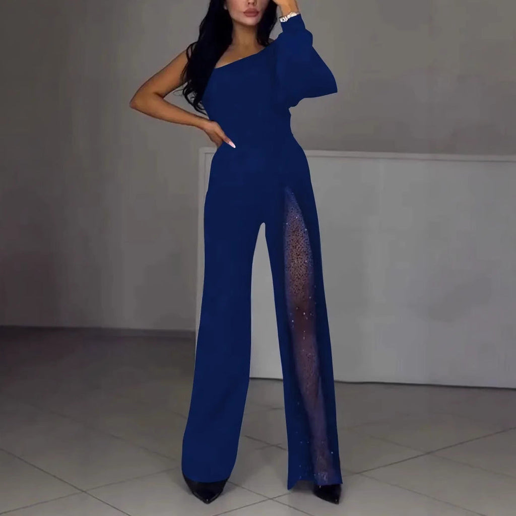 Asymmetrischer einseitiger Damen-Jumpsuit mit Paillettenpanel
