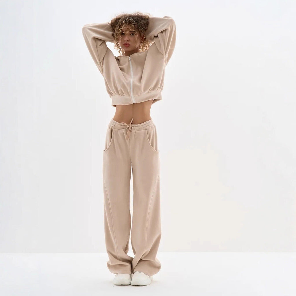 Damen cropped Kapuzenjacke aus weichem Fleece mit Reißverschluss Shopnory