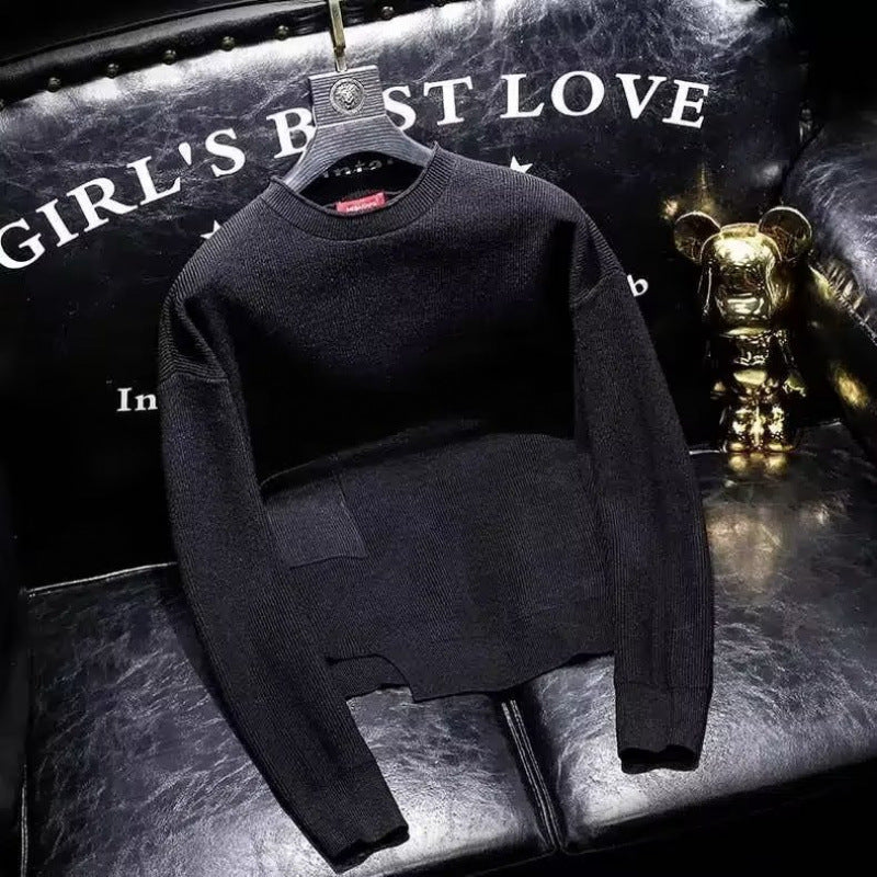 Damen Kurz geschnittener Strickpullover mit unregelmäßigem Saum und Rundhalsausschnitt Shop Nory