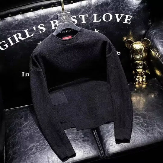Damen Kurz geschnittener Strickpullover mit unregelmäßigem Saum und Rundhalsausschnitt Shop Nory
