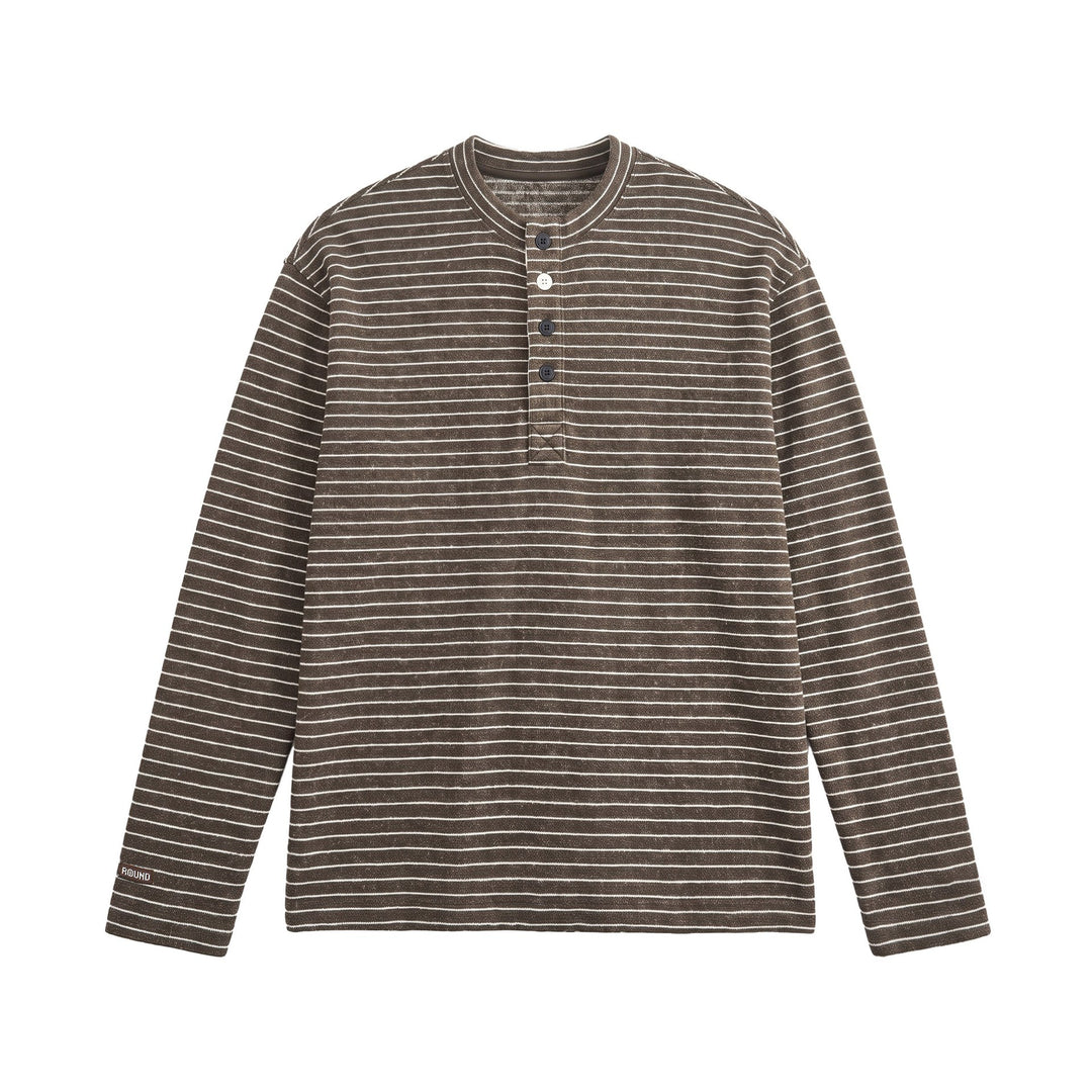 Herren Langärmeliges Henley-Shirt aus Feinstrick mit Streifenstruktur Shop Nory