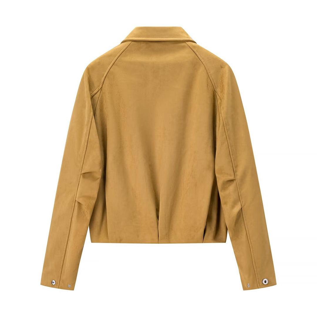 Damen Kurzjacke im Veloursleder-Look mit Raglanärmeln und elastischem Saum Shop Nory