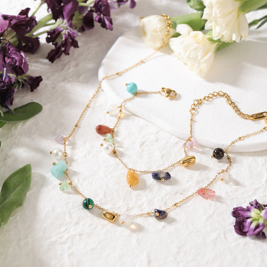Damen Armband mit bunten Natursteinen und hypoallergenem Edelstahl Shop Nory