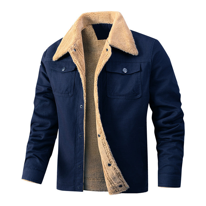 Herren Lässige Sherpa-gefütterte Canvas-Truckerjacke mit Hemdkragen Shop Nory