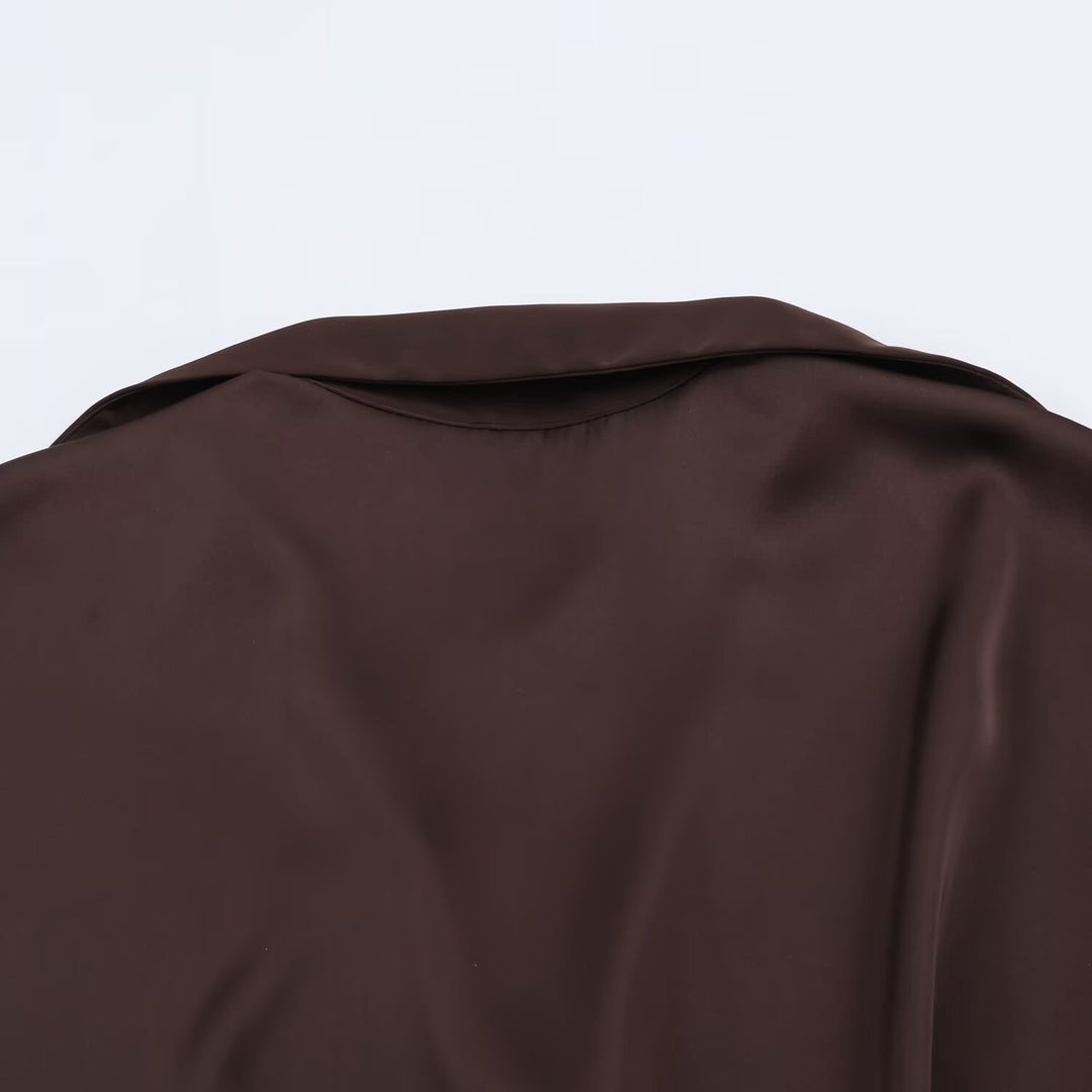 Damen Seidenähnliche Oversize-Hemdjacke mit Tunnelzugtaillierung und breiten Manschetten Shop Nory