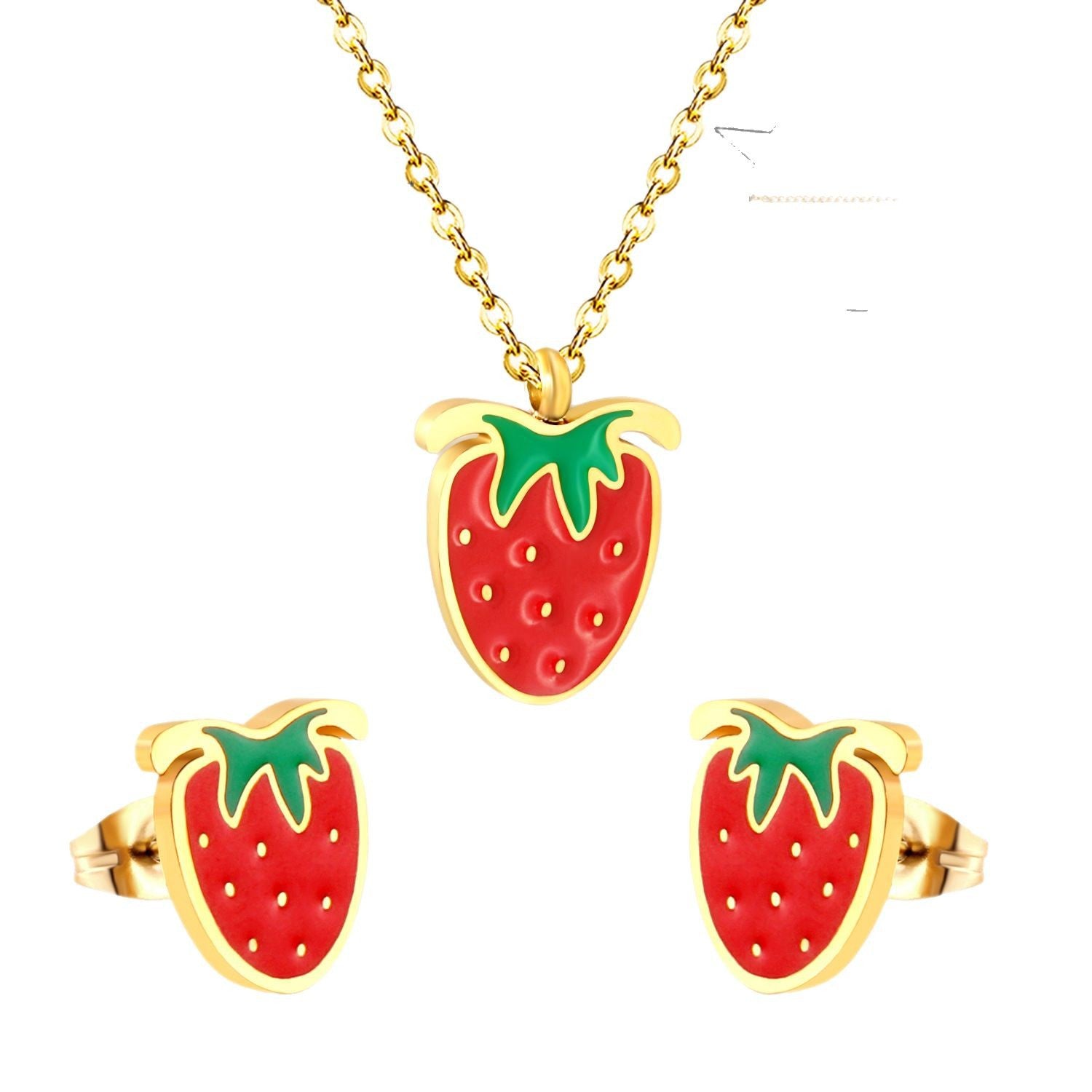 Damen Halskette mit fruchtigem Kirsch-Anhänger und dazu passenden Ohrsteckern Shop Nory