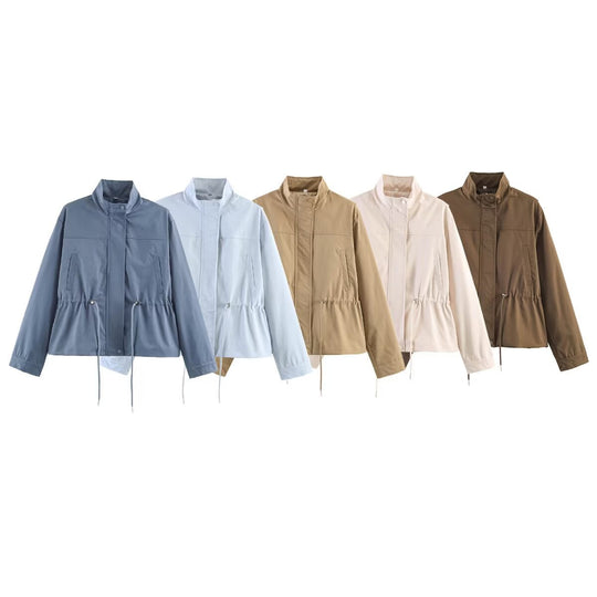 Damen Leichte Übergangsjacke mit Tunnelzug‑Taille und Stehkragen Shop Nory