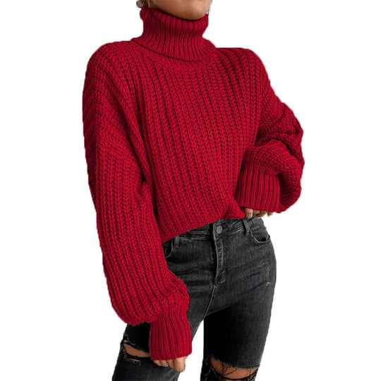 Damen nan grober Rollkragenpullover mit Oversize-Ärmeln und gerippten Bündchen Shop Nory
