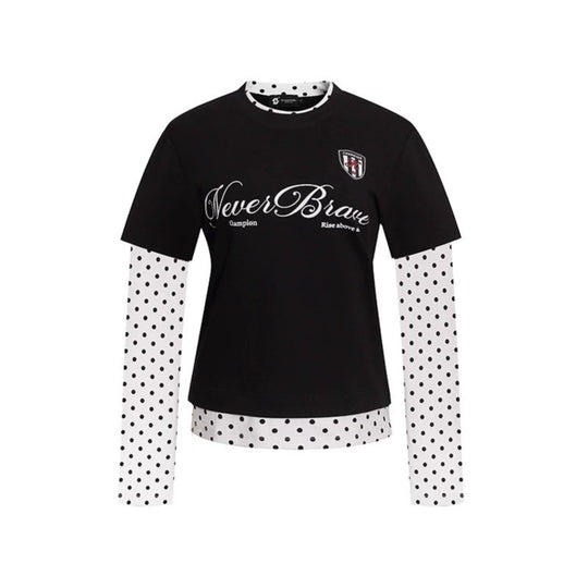 Damen Lagen-Langarmshirt mit Tupfen-Innenlayer und kalligrafischem Statement-Print Shop Nory
