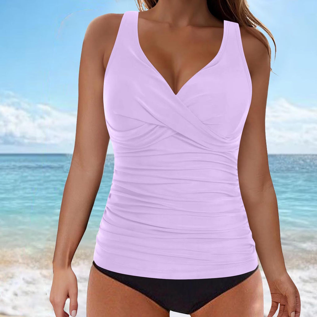 Damen elegantes Wickel-Badeoberteil mit Rüschen