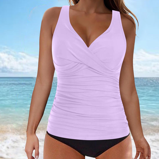 Damen elegantes Wickel-Badeoberteil mit Rüschen