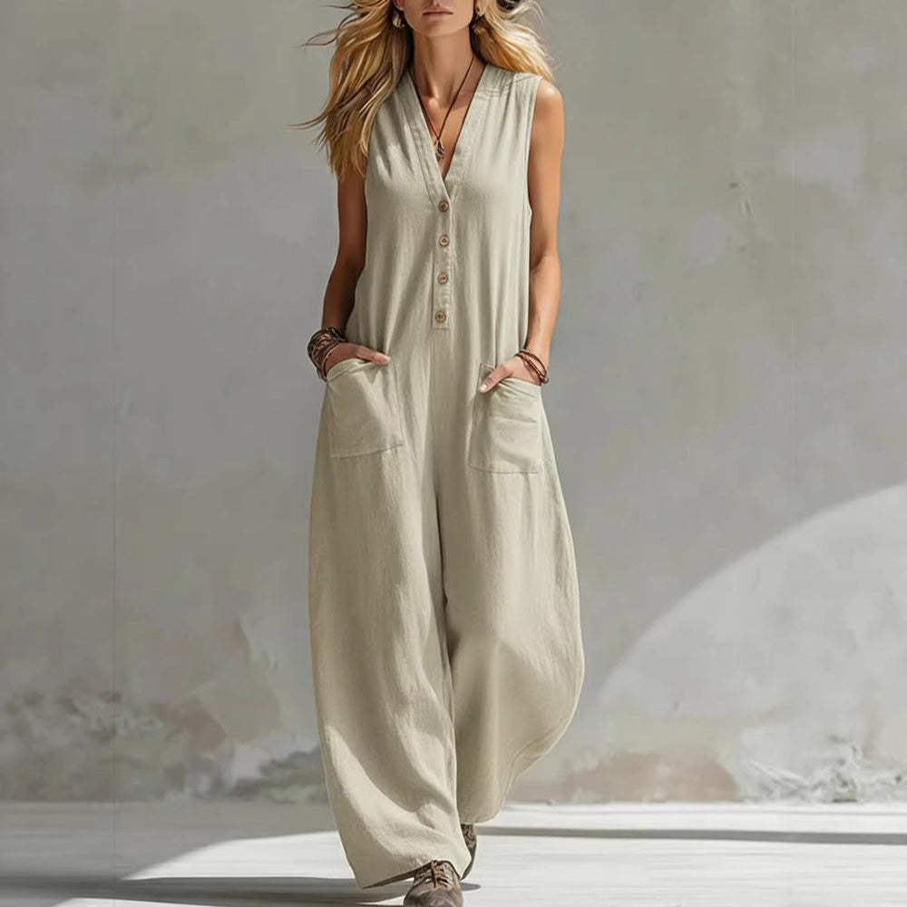 Damen Jumpsuit mit tiefem V-Ausschnitt und praktischen Taschen