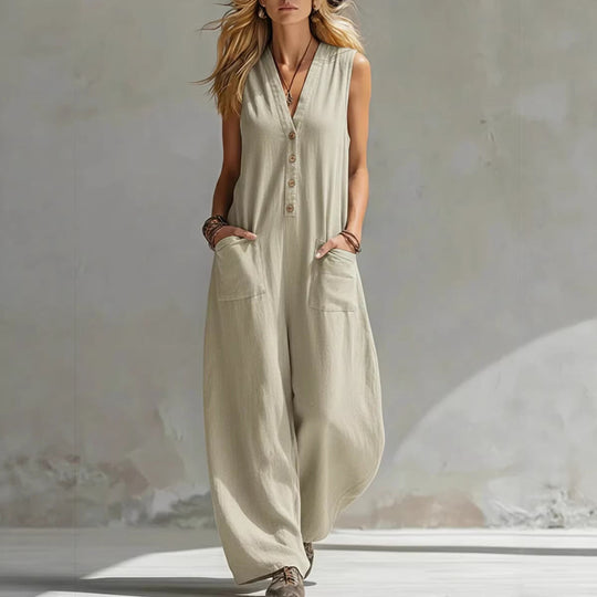 Damen Jumpsuit mit tiefem V-Ausschnitt und praktischen Taschen