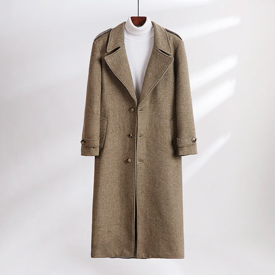 Herren Maxilanger Wollmix-Übermantel mit kastiger Silhouette, Schalkragen und dekorativen Schulterpatten Shop Nory
