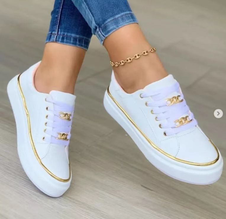 Damen trendige Sneakers mit luxuriösen goldenen Details