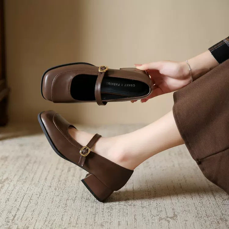 Damen Elegante Mary Janes mit modischem Riemen und komfortablem Blockabsatz