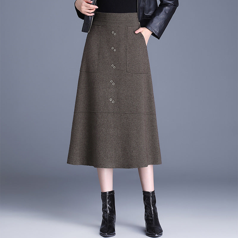 Damen Knielanger Rock mit praktischen Taschen und Knopfdetails Shop Nory