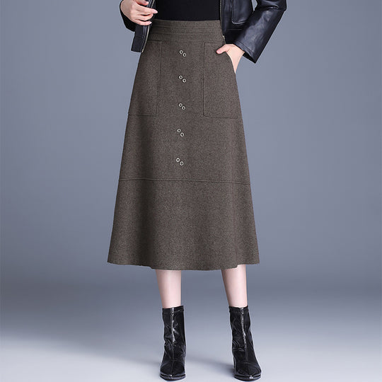 Damen Knielanger Rock mit praktischen Taschen und Knopfdetails Shop Nory