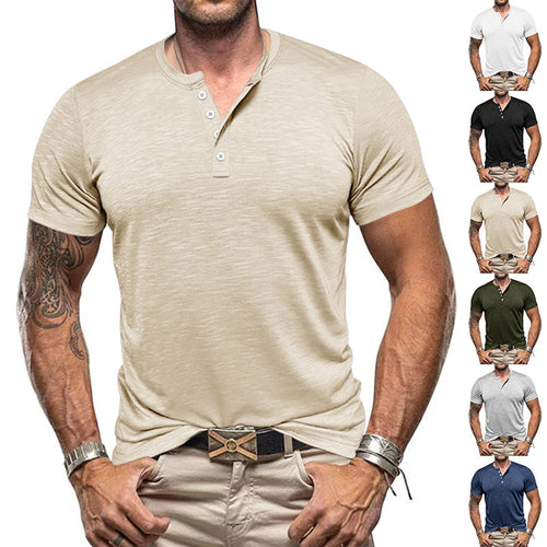 Herren Kurzarm-Henley-T-Shirt aus atmungsaktivem Baumwollmix mit modernem Schnitt