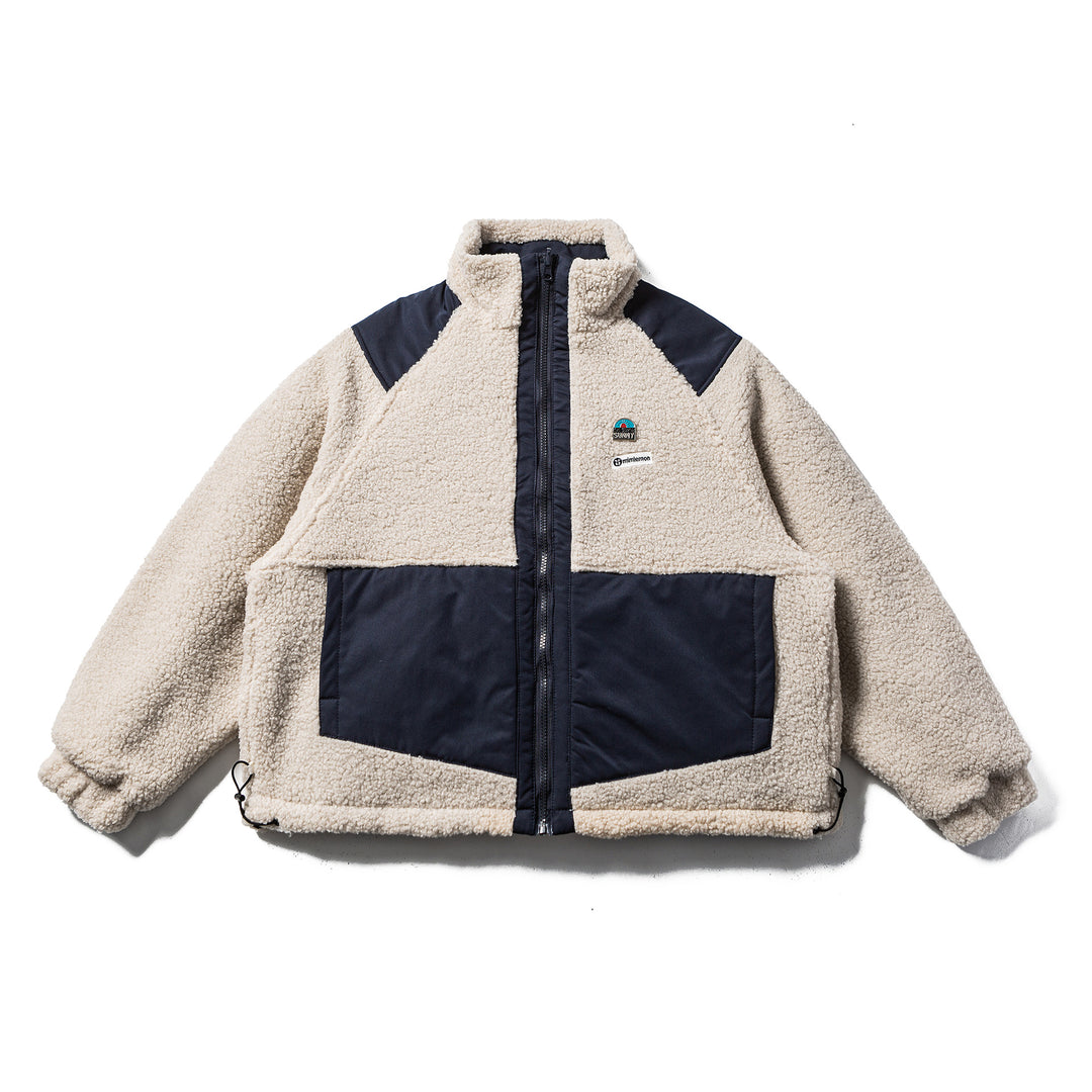 Unisex Teddy-Fleece Jacke mit Nylon-Paneelen, Stehkragen und Tunnelzug Shop Nory