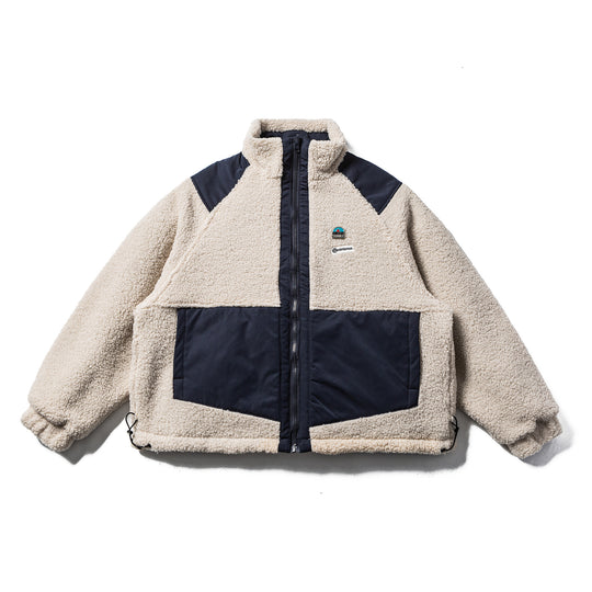 Unisex Teddy-Fleece Jacke mit Nylon-Paneelen, Stehkragen und Tunnelzug Shop Nory