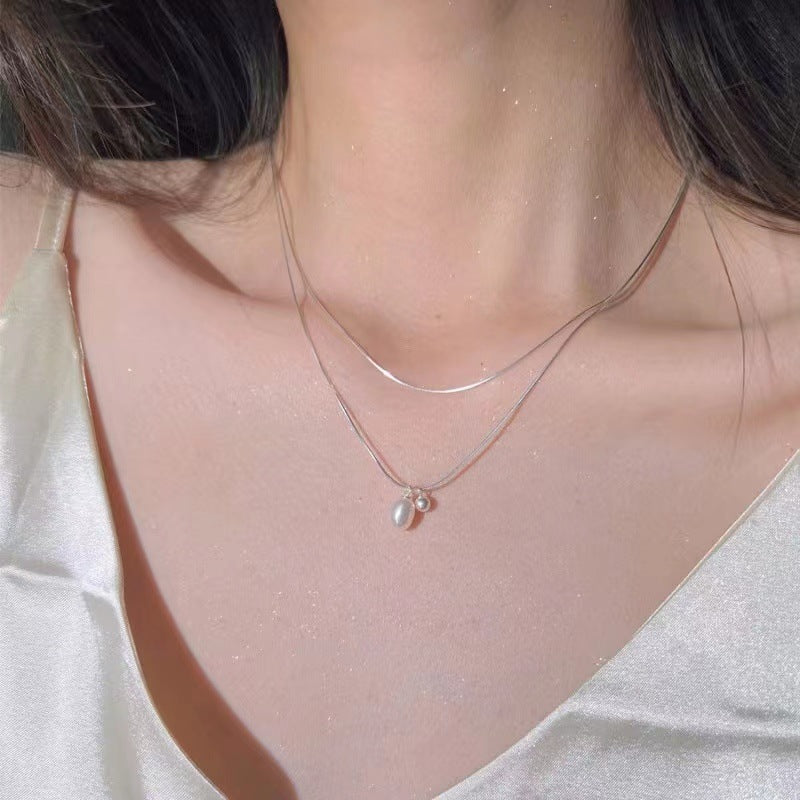 Damen elegante doppellagige Halskette mit stilvollem Anhänger Shop Nory