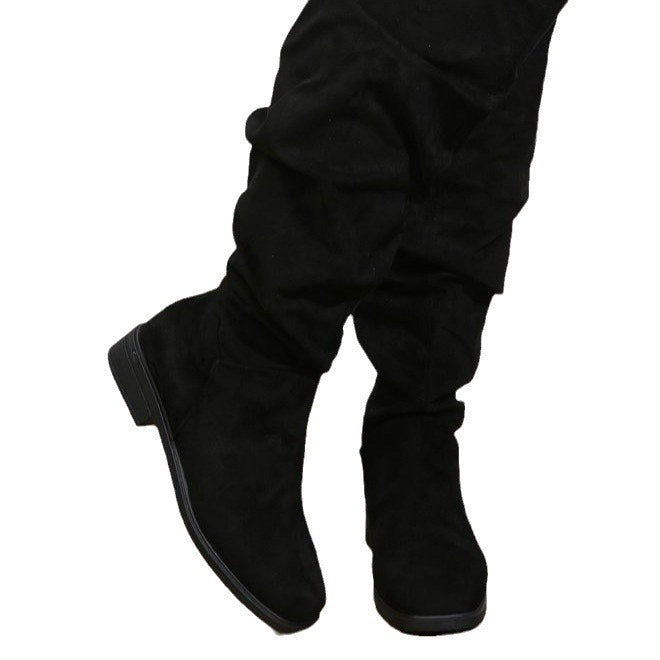 Damen kniehohe Schaftstiefel im Slouch-Look aus Veloursimitat mit rutschfester Gummisohle Shop Nory