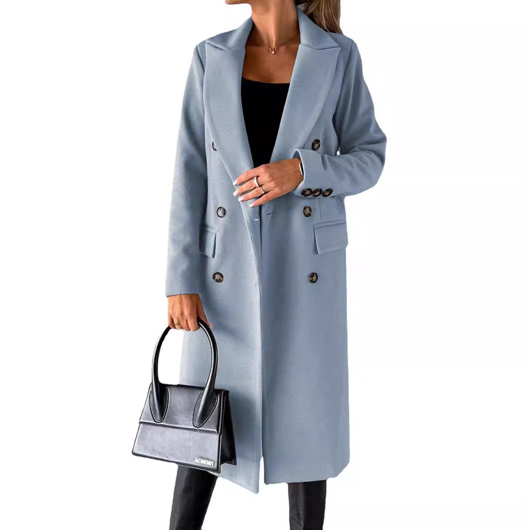 Damen Zweireihiger Wollmix-Mantel mit Reverskragen und Pattentaschen Shop Nory