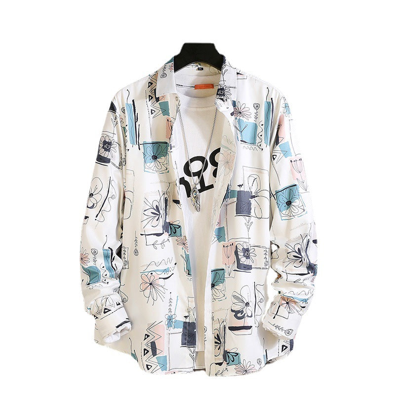 Herren langärmliges Hemd mit offenem Reverskragen, kontrastivem Blumenprint und lässiger Regular-Fit Silhouette Shop Nory