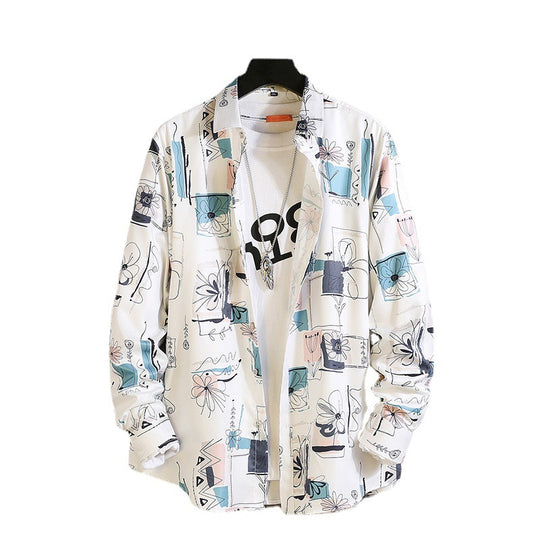Herren langärmliges Hemd mit offenem Reverskragen, kontrastivem Blumenprint und lässiger Regular-Fit Silhouette Shop Nory