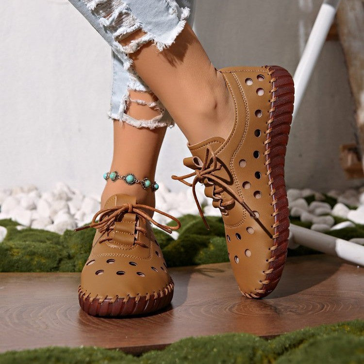 Damen Freizeit-Schnürschuhe mit atmungsaktiver Loch-Detailgestaltung