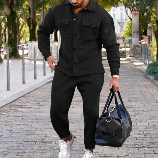 Herren nan zweiteiliges Overshirt- und Jogginghose-Set aus strukturiertem Jersey mit aufgesetzten Brusttaschen und konischer Silhouette Shop Nory