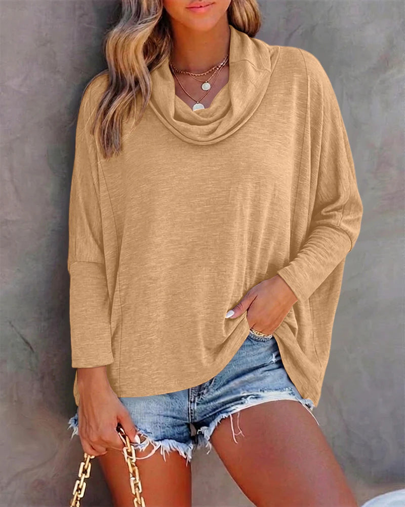 Damen Oversized Schalkragen-Longsleeve mit Fledermausärmeln Shop Nory