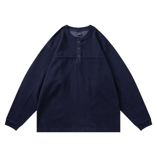 Unisex Strukturiertes Henley-Longsleeve mit Waffelstruktur, halber Knopfleiste und überschnittener Schulter Shop Nory