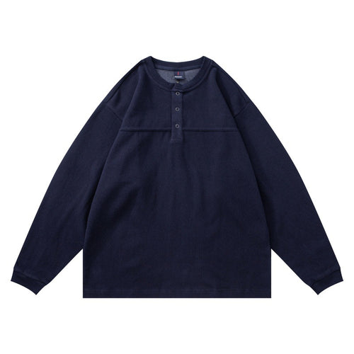 Unisex Strukturiertes Henley-Longsleeve mit Waffelstruktur, halber Knopfleiste und überschnittener Schulter Shop Nory